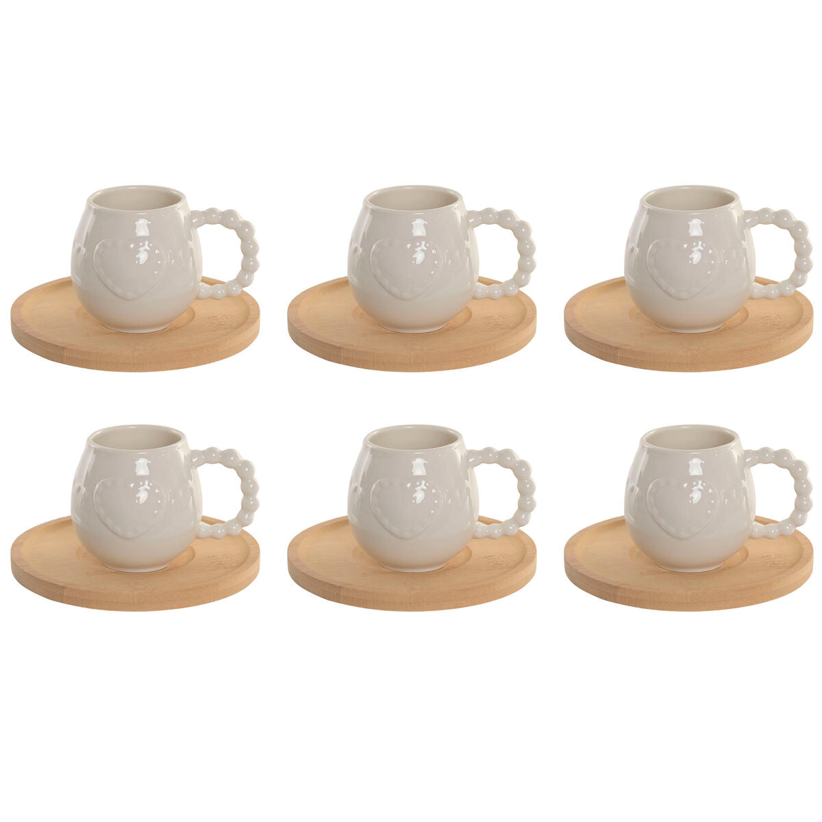 Jeu de 6 tasses avec plat Home ESPRIT Blanc Bambou Porcelaine 150 ml