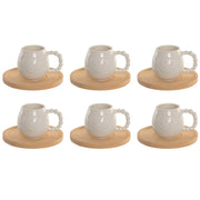 Jeu de 6 tasses avec plat Home ESPRIT Blanc Bambou Porcelaine 150 ml