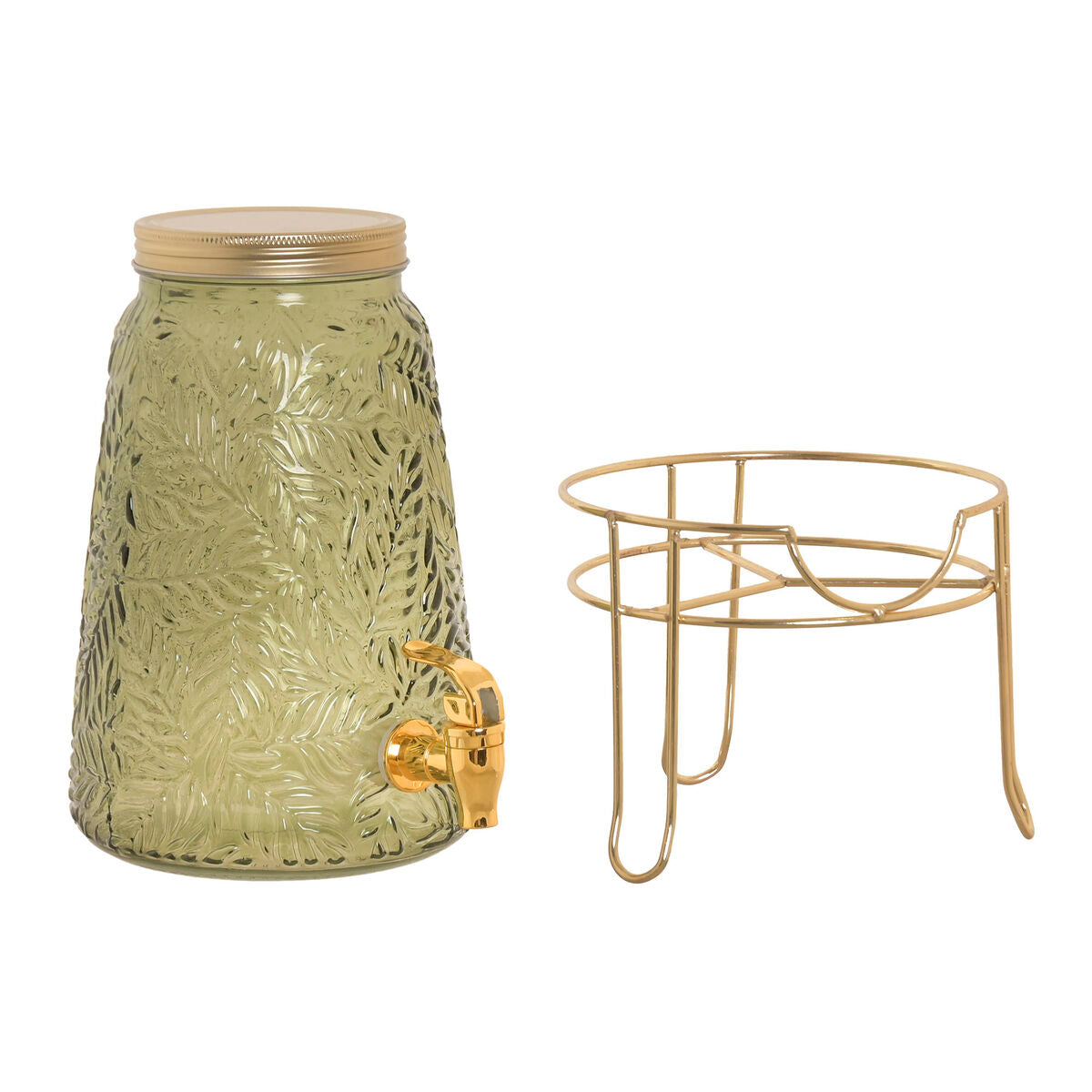 Distributeur de boissons Home ESPRIT Vert Doré Métal Verre polystyrène 3,3 L 19,3 X 19,3 X 36 CM