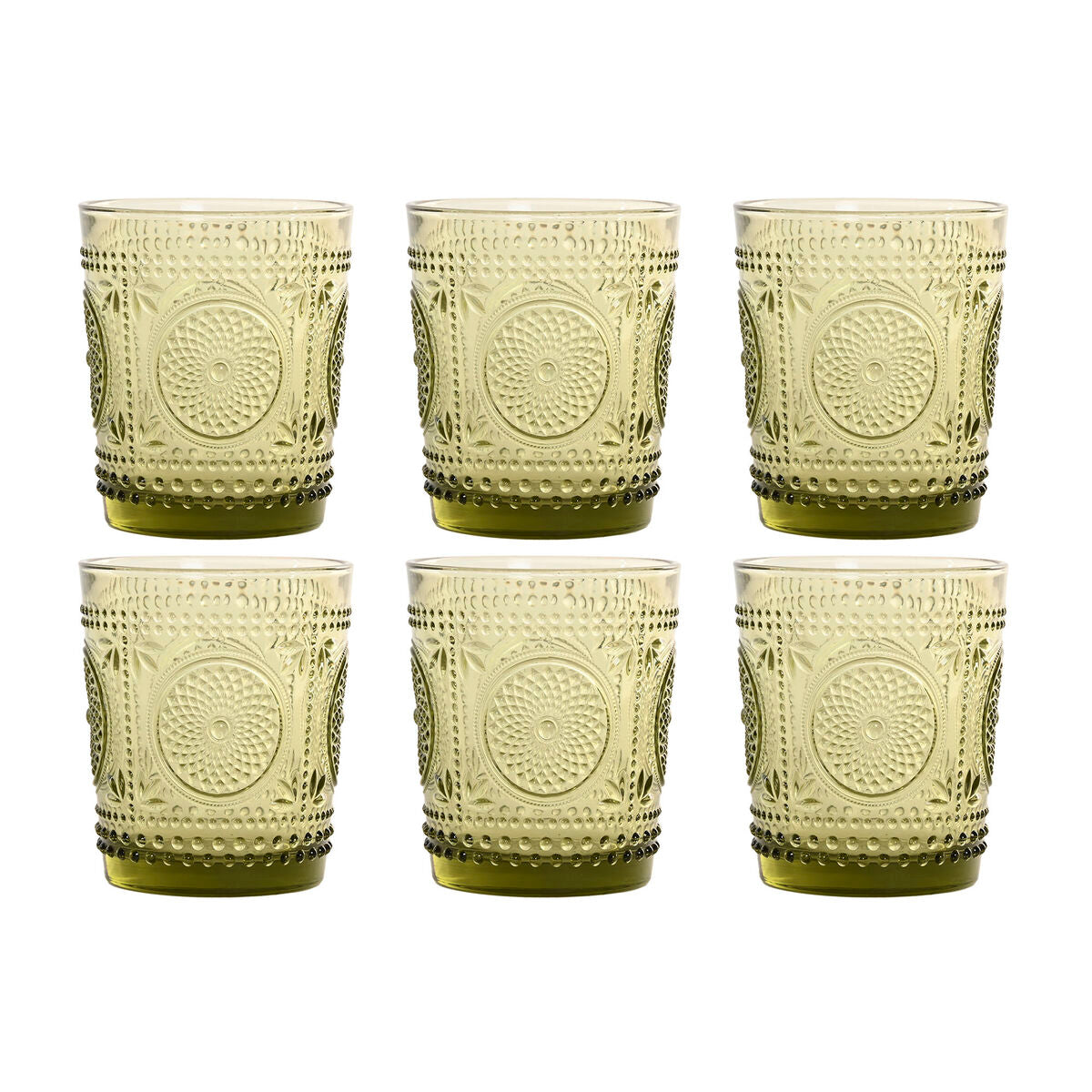 Set de Verres Home ESPRIT Vert Verre Avec relief 310 ml (6 Unités)