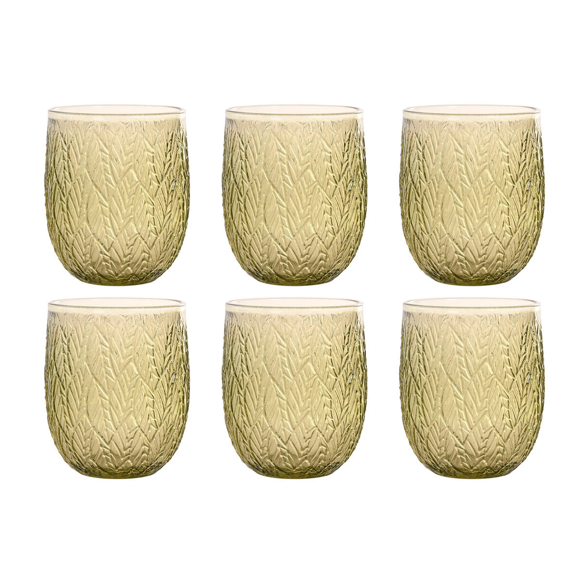 Set de Verres Home ESPRIT Vert Verre Avec relief 360 ml (6 Unités)