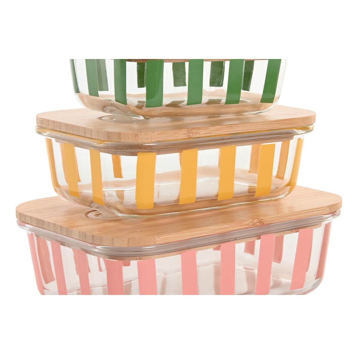 Boîte à lunch Home ESPRIT Jaune Vert Corail Verre Verre Borosilicaté Rayures Moderne 1 L 660 ml