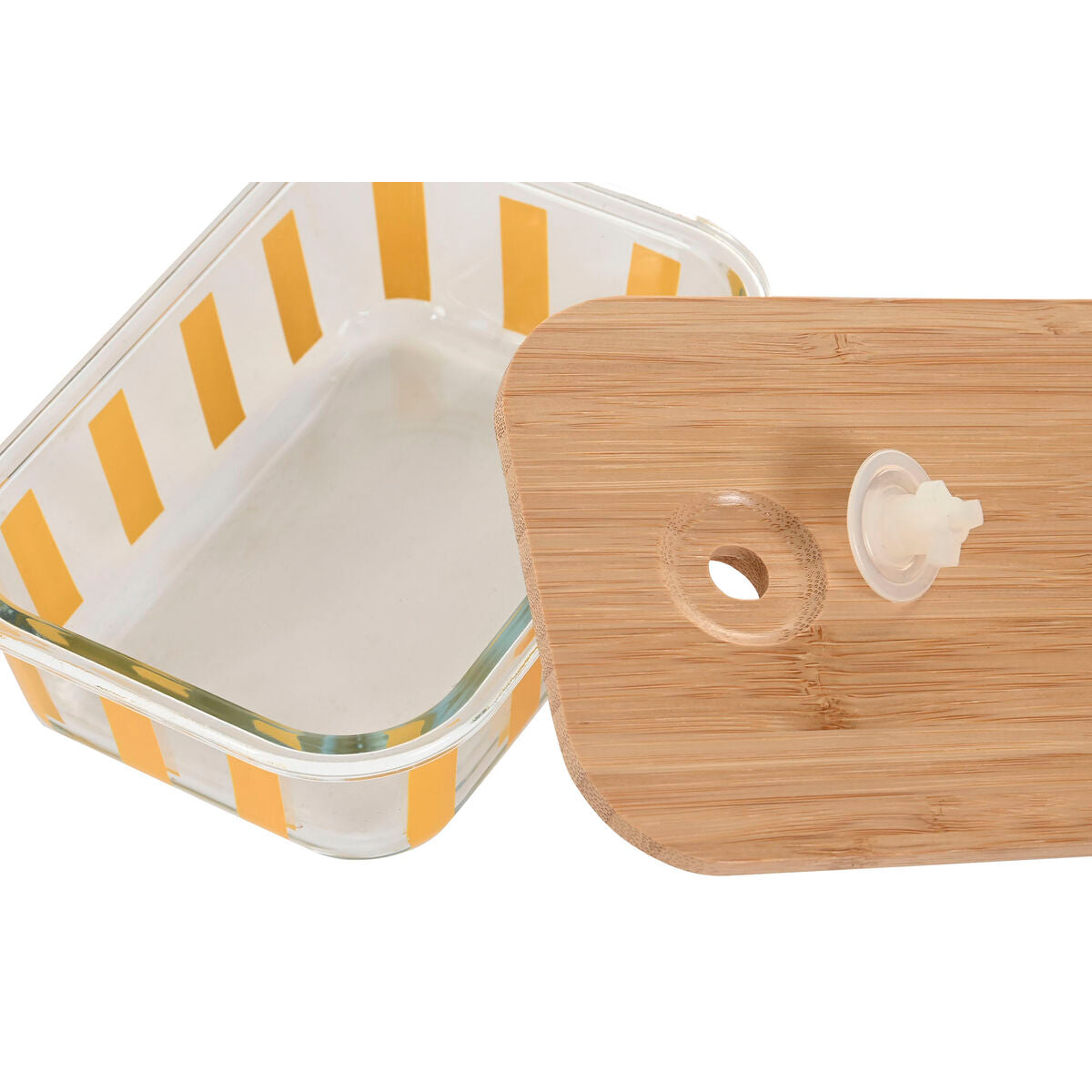 Boîte à lunch Home ESPRIT Jaune Vert Corail Verre Verre Borosilicaté Rayures Moderne 1 L 660 ml