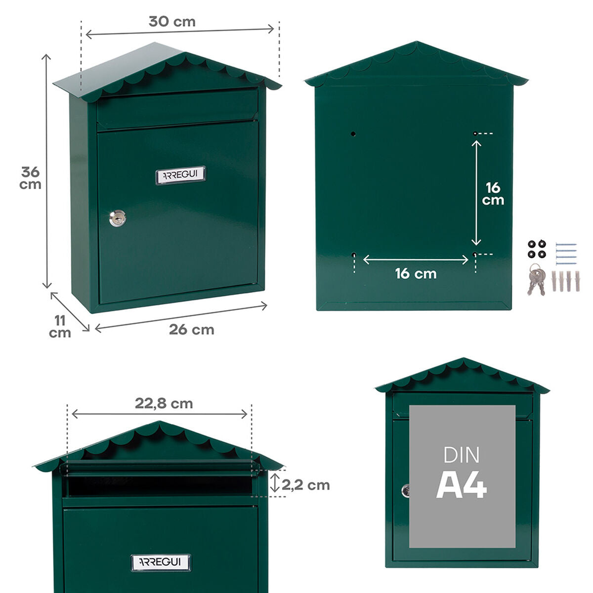 Boîte aux lettres Arregui Vert Acier 30 x 11 x 36 cm