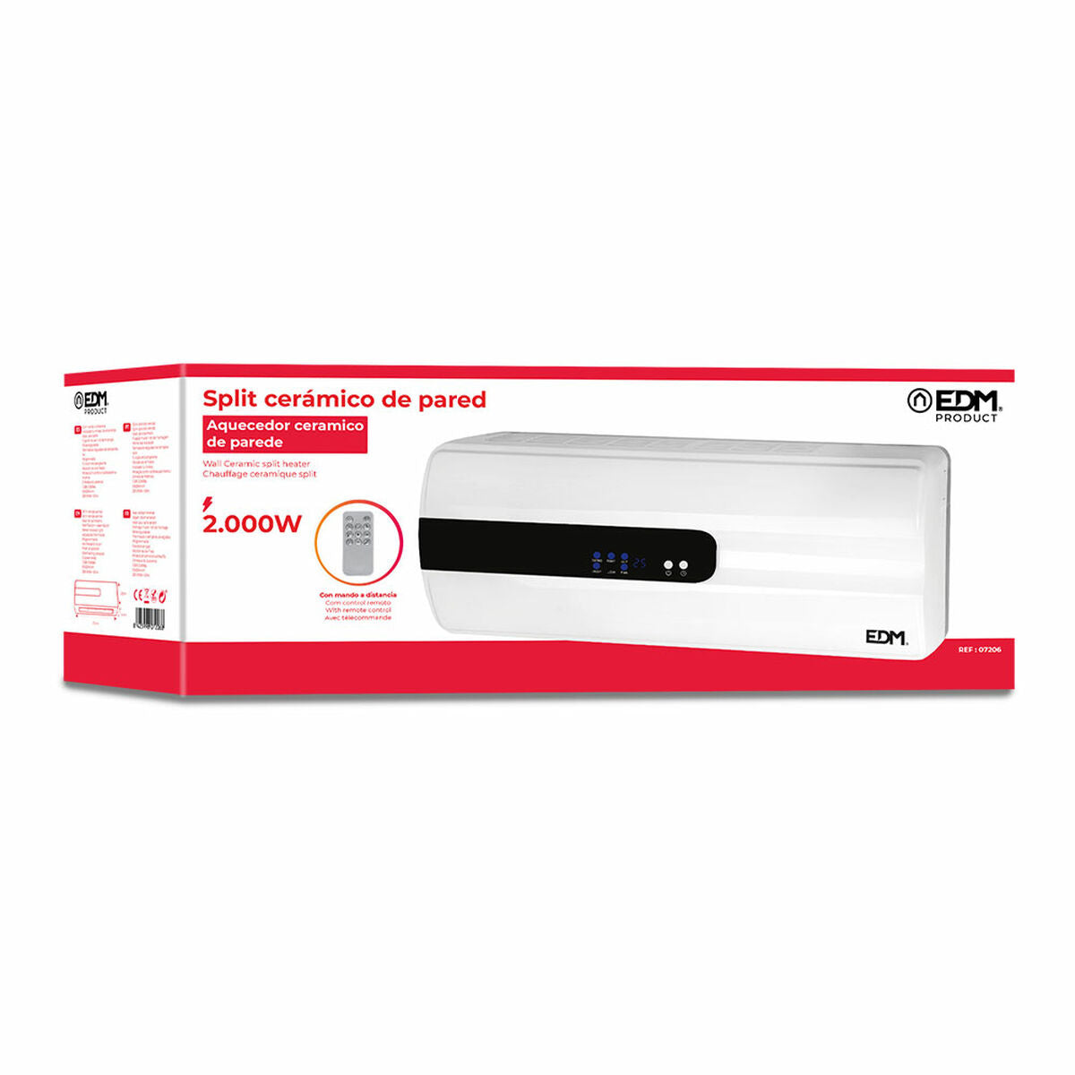 Radiateur Céramique Soufflant Mural EDM 07206 Blanc 1000 - 2000 W