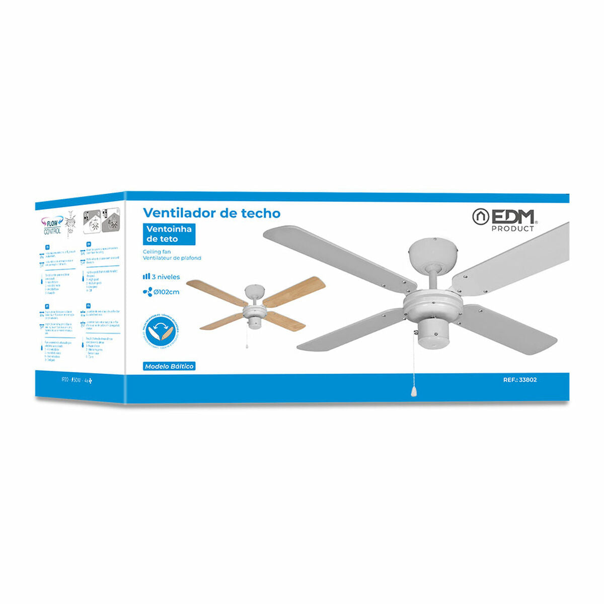 Ventilateur de Plafond EDM 33802 Báltico Blanc 50 W ø 102 cm