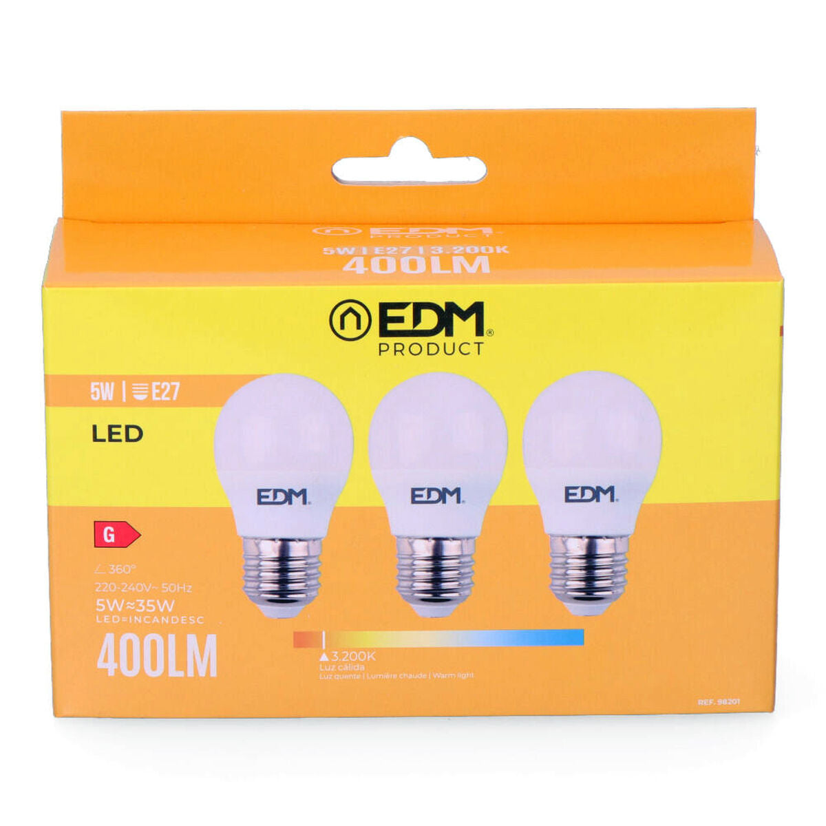 Pack de 3 ampoules LED EDM 98201 G 35 W 5 W 50 W E27 3200 Lm Ø 4,5 x 8 cm (3200 K)