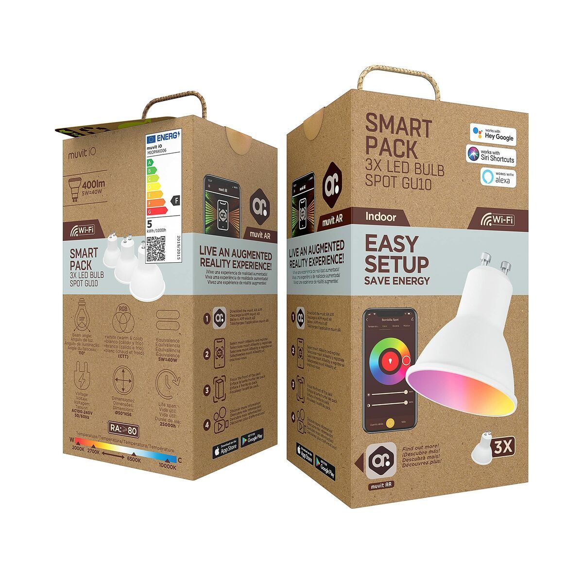 Ampoule à Puce Muvit iO Pack 3 5,5 W GU10 400 lm Wi-Fi LED 2700 K 6500 K