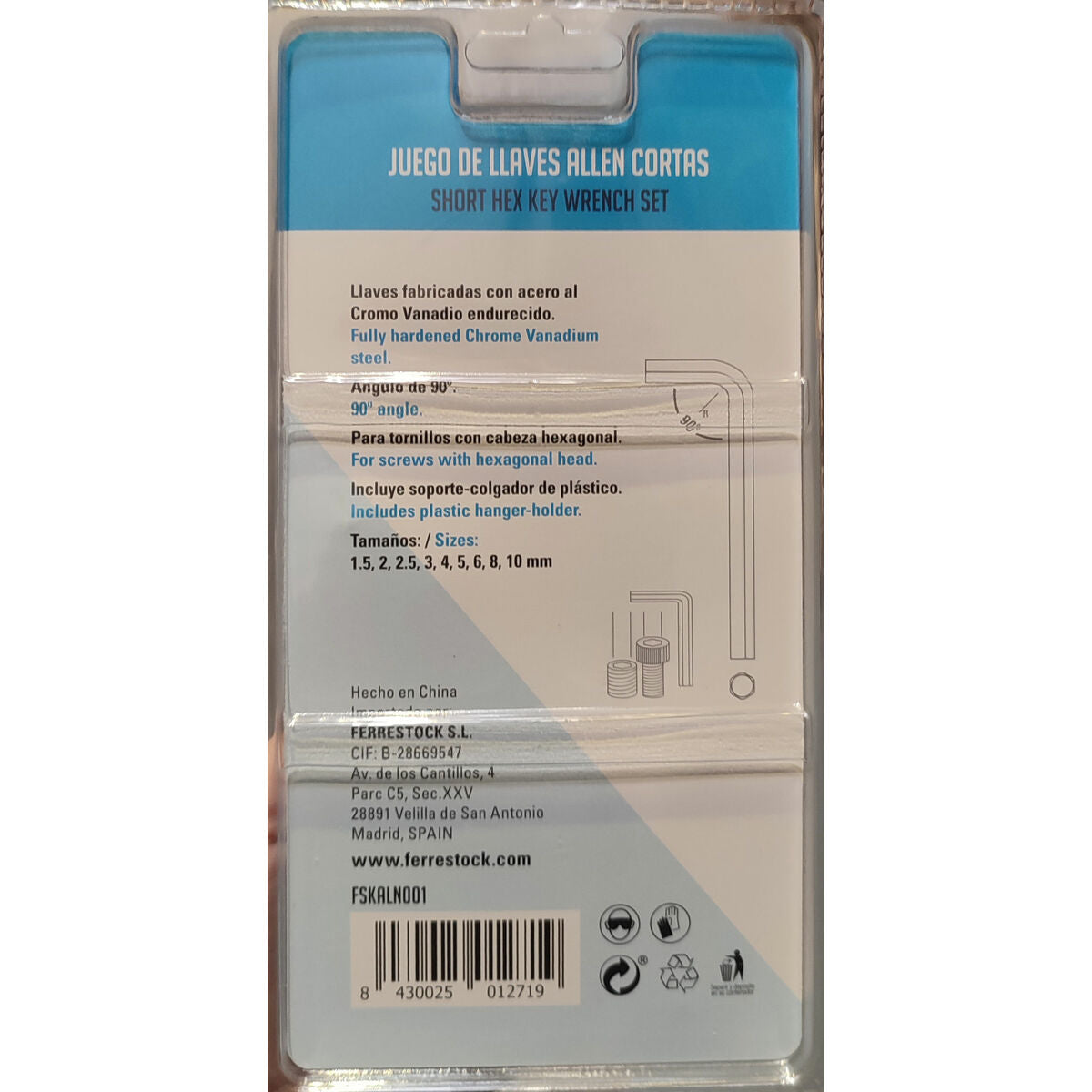Jeu de Clés Allen Ferrestock 1,5 - 2 - 2,5 - 3 - 4 - 5 - 6 - 8 - 10 mm 9 pcs