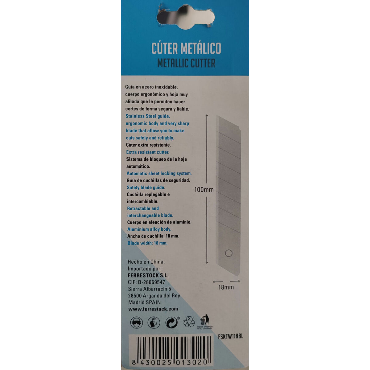 Cutter Ferrestock Bleu 18 mm