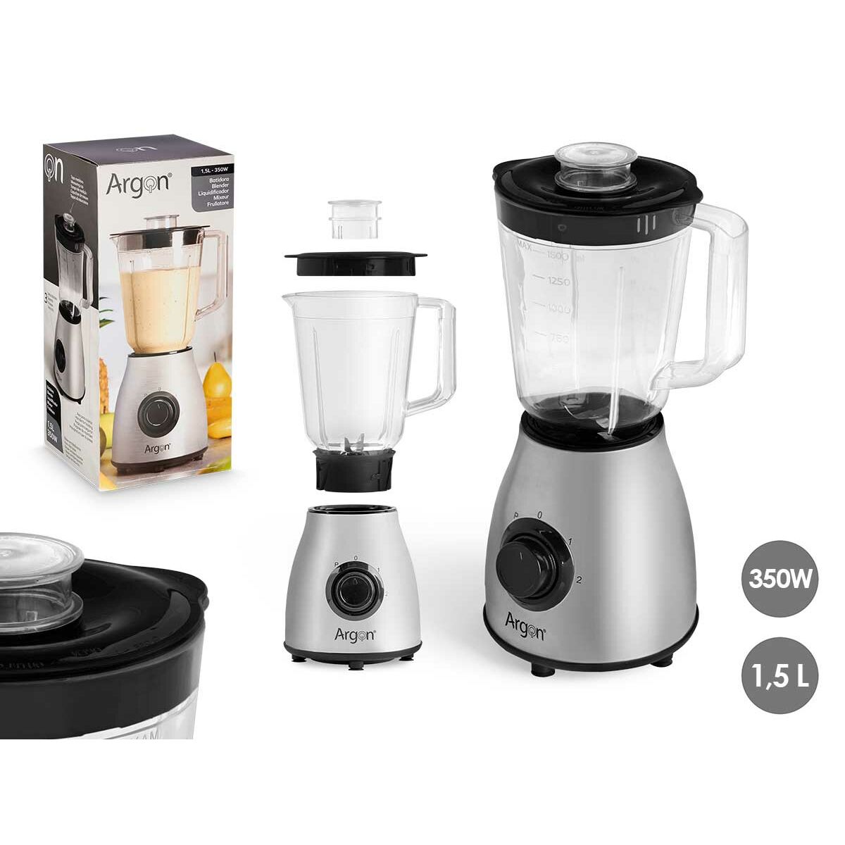 Bol mixeur Argon Transparent Acier 1,5 L 350 W