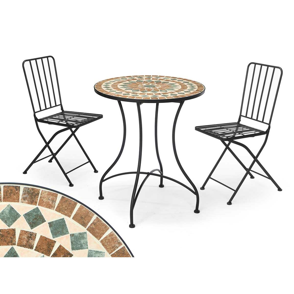 Table avec 2 chaises Ibergarden Mosaico-Forja Marron Noir 100 x 30 x 65 cm