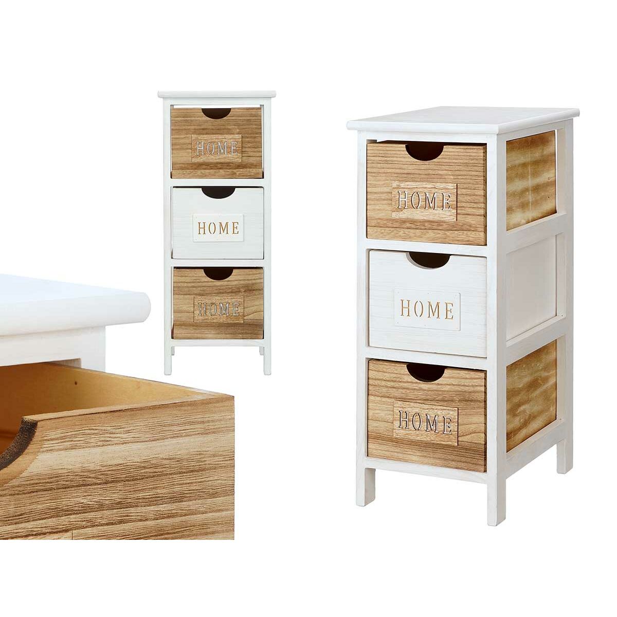 Caisson à Tiroirs Gift Decor Home Blanc Marron 26 x 63 x 32 cm