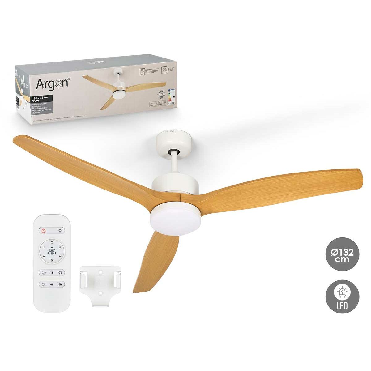 Ventilateur de Plafond avec Lumière Argon Blanc Marron 40 W Ø 132 cm