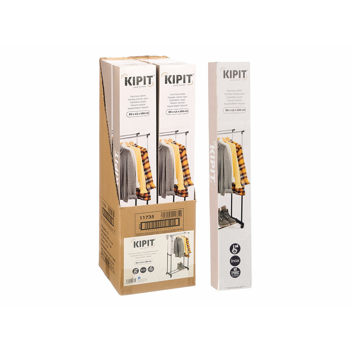 Porte-manteau à Roulettes Kipit Noir Acier inoxydable Plastique 80 x 43 x 160 cm