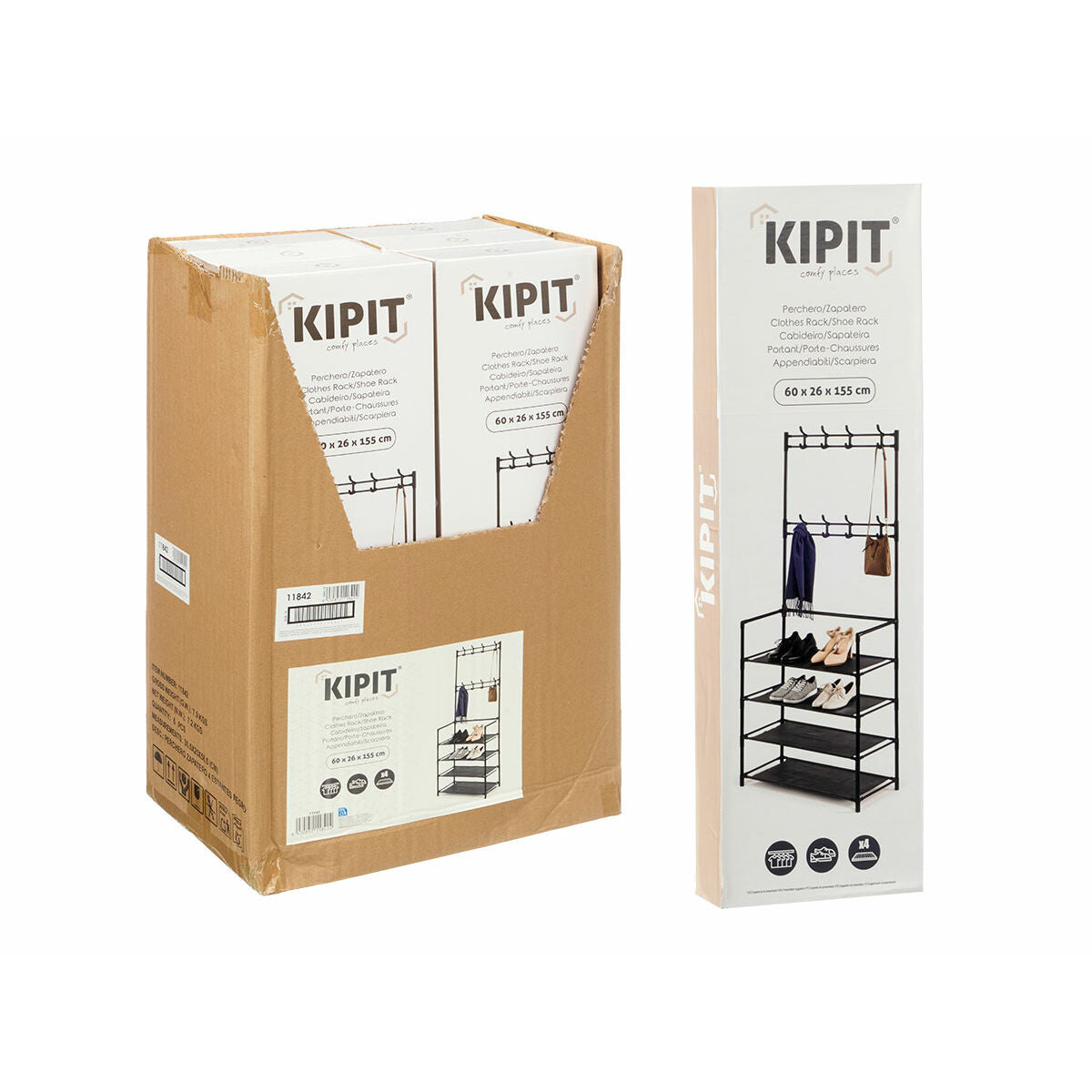 Porte-manteaux avec étagères Kipit Noir Métal 60 x 26 x 155 cm