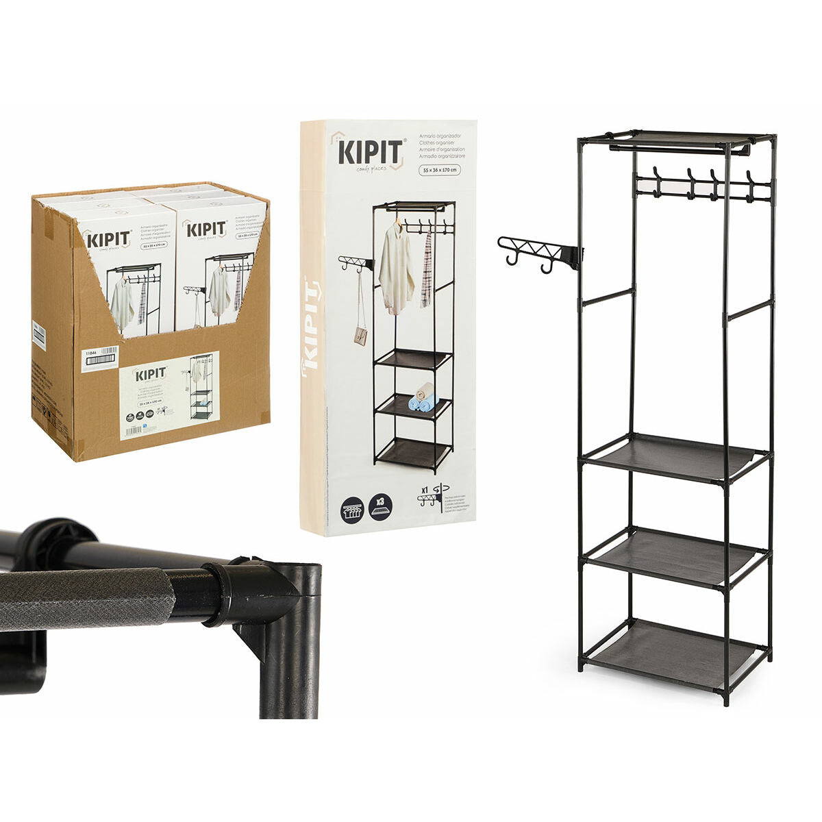 Garde-robe Kipit Noir Métal Tissu 55 x 36 x 170 cm