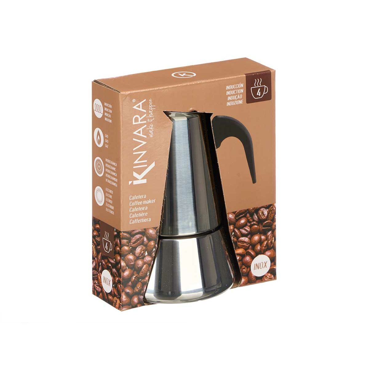 Cafetière Italienne Kinvara Noir Argenté Acier Plastique 4 Tasses