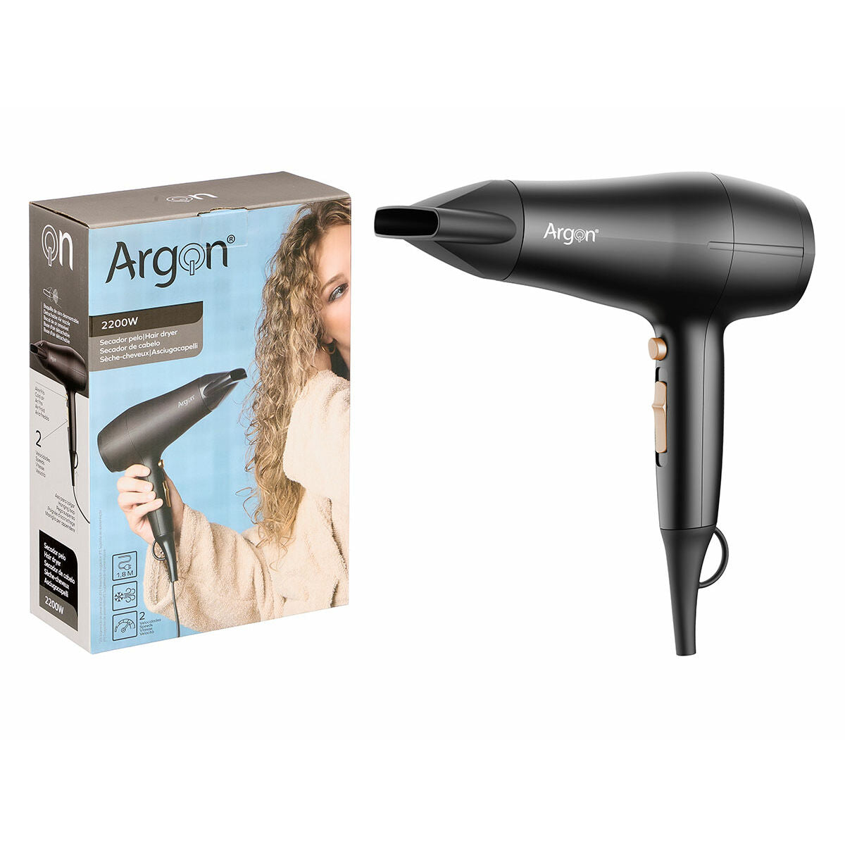 Sèche-cheveux Argon Noir Doré 2200 W