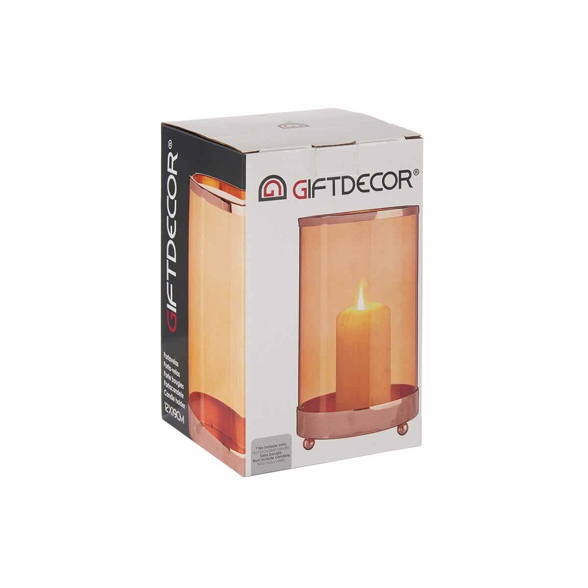 Bougeoir Gift Decor Cuivre Ambre Métal verre 12,2 x 19,5 x 12,2 cm Cylindre