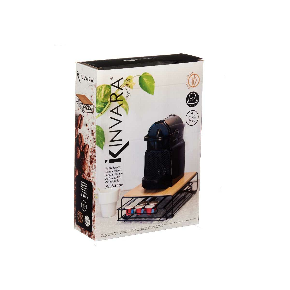 Organisateur de capsules de café Kinvara Marron Noir Naturel Métal Bambou 21 x 57 x 8,5 cm 21 x 7,5 x 31 cm 21 x 8,5 x 31 cm