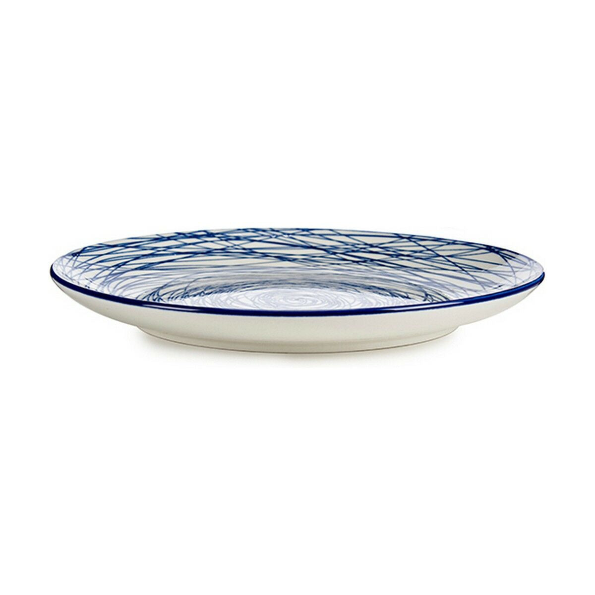 Assiette plate Vessia Bleu Blanc Porcelaine Rayures 24 x 2,8 x 24 cm