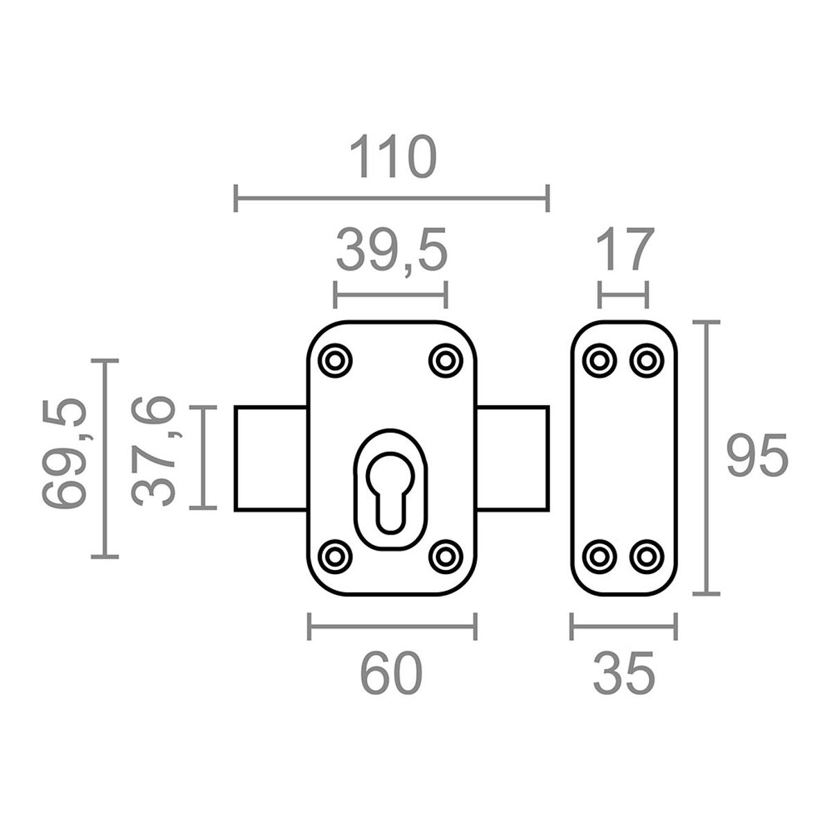 Serrure en applique Micel crr16 Acier Gris