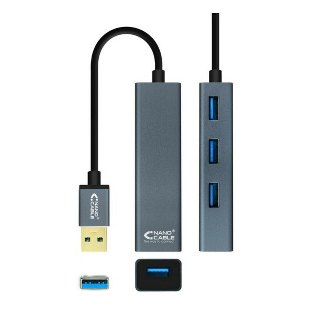 Hub USB 4 Ports NANOCABLE 10.16.4402 USB 3.0 Gris