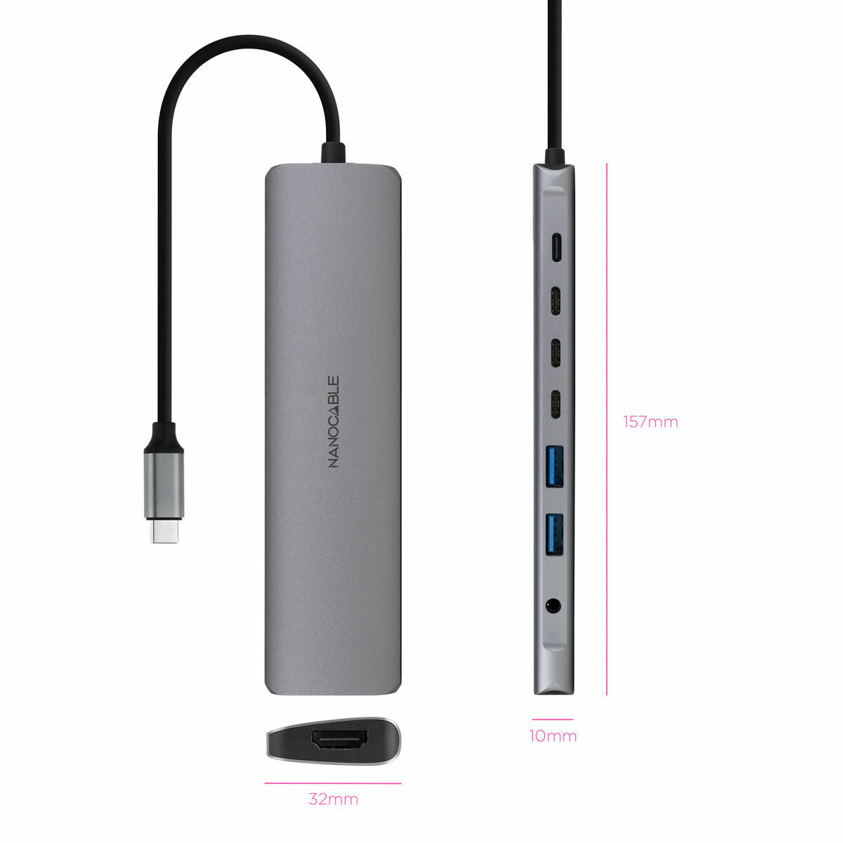 Hub USB NANOCABLE 10.16.4608 Gris 100 W 50 W