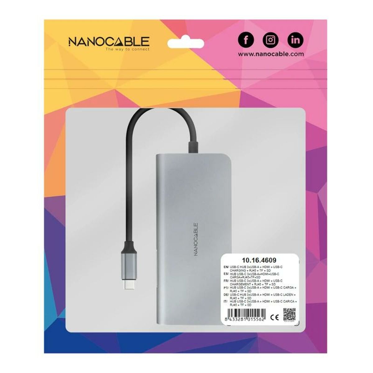 Hub USB NANOCABLE Hub 8en1 Gris 18 cm