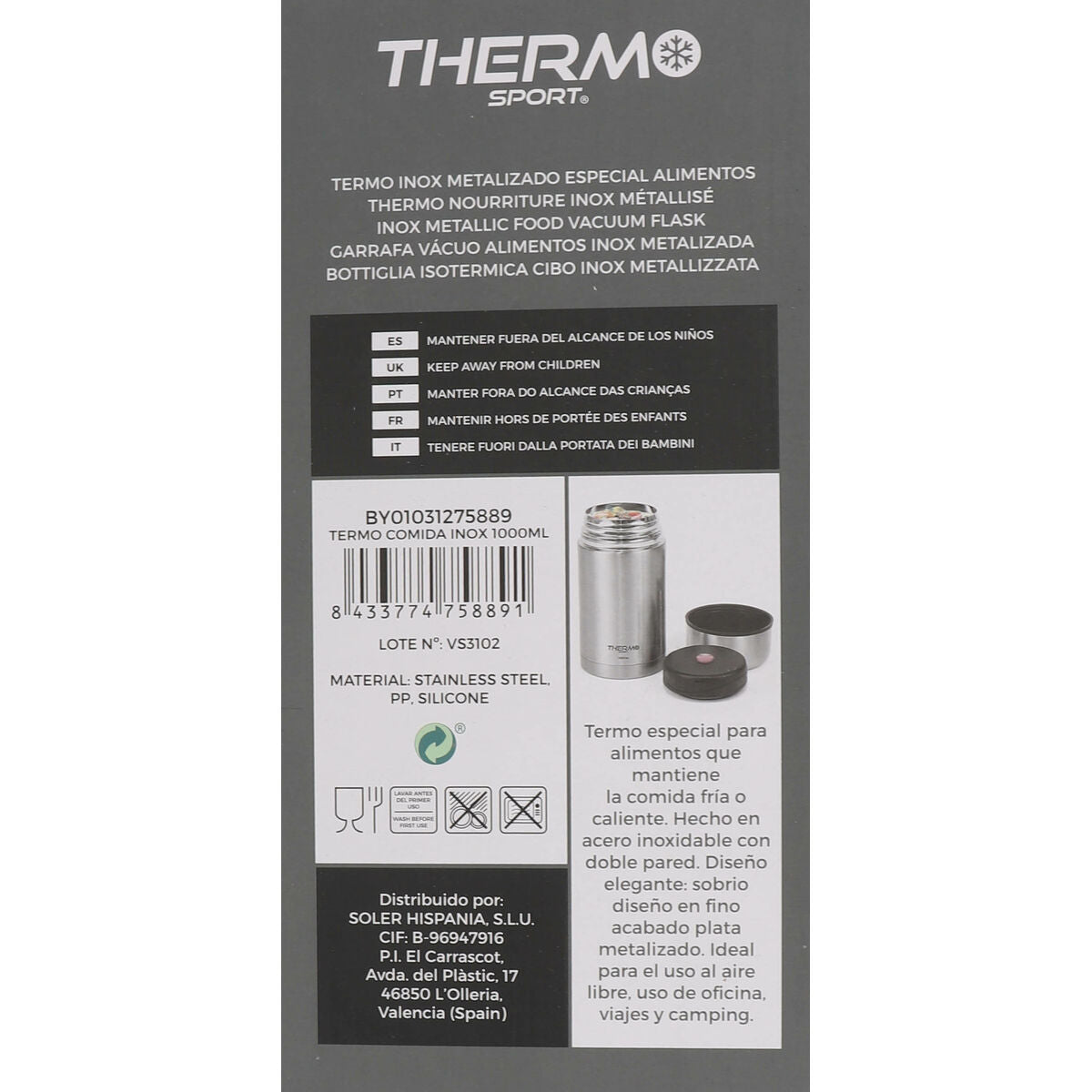 Thermos pour aliments ThermoSport Acier inoxydable 1 L