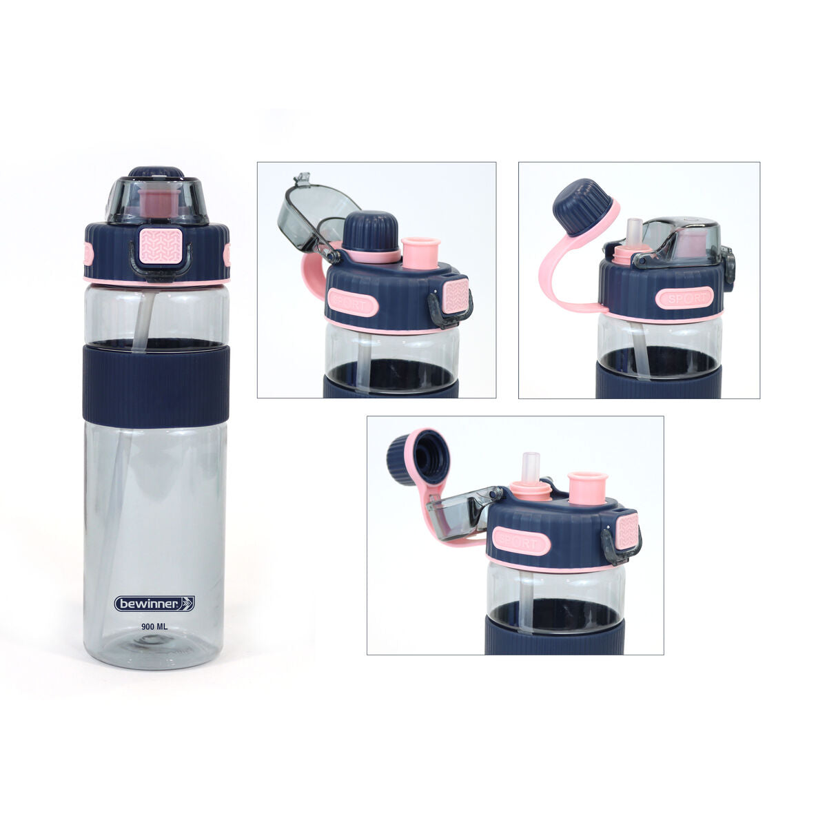 Bouteille avec Couvercle et Paille Bewinner Multicouleur Transparent 900 ml