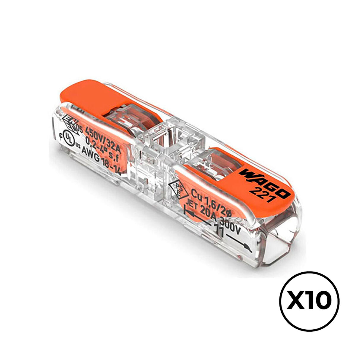 Connecteur rapide Wago 8,1 x 35,5 x 8,9 mm 4 mm 450 V Connexions x 2 (10 Unités)