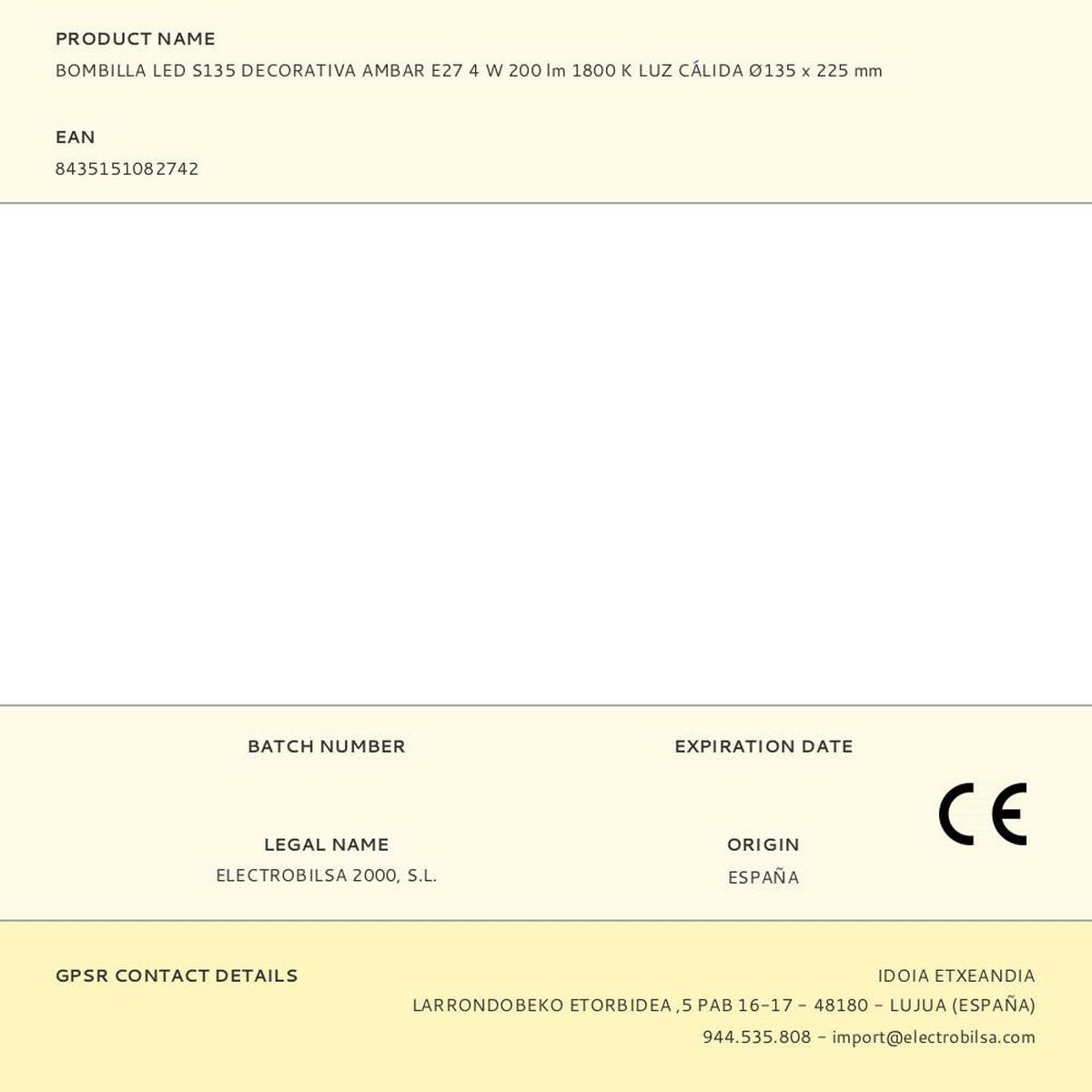 Lampe LED Fbright s135 Ambre 4 W E27 200 Lm Ø 13,5 x 22,5 cm Décorative (1800 K)