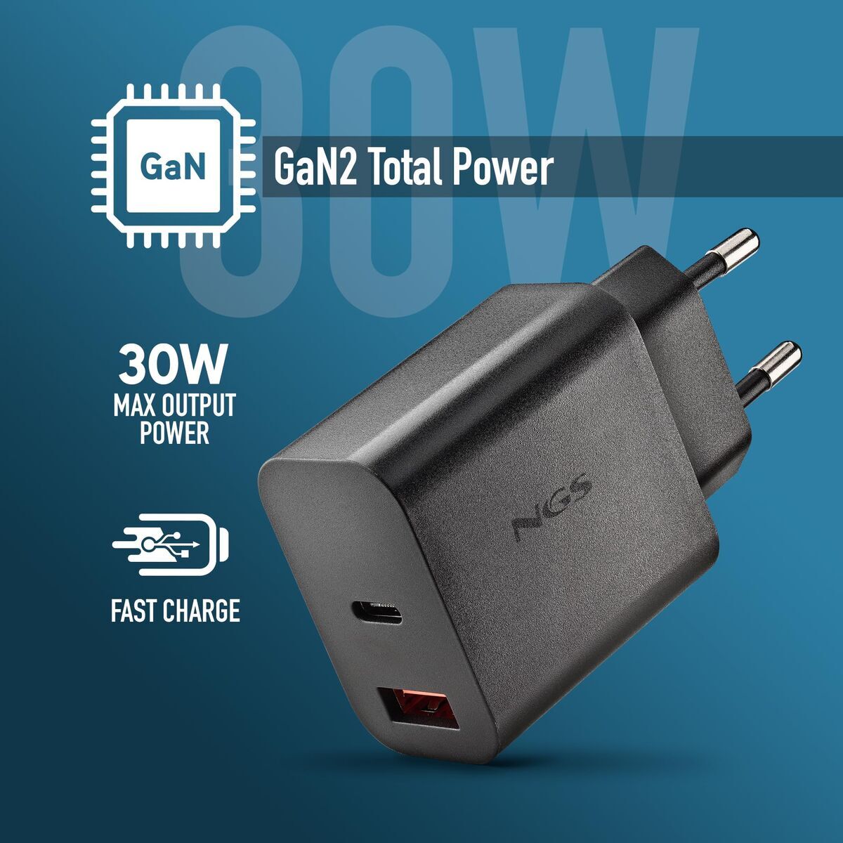 Chargeur d'ordinateur portable NGS ERA30WBLACK 30 W Noir