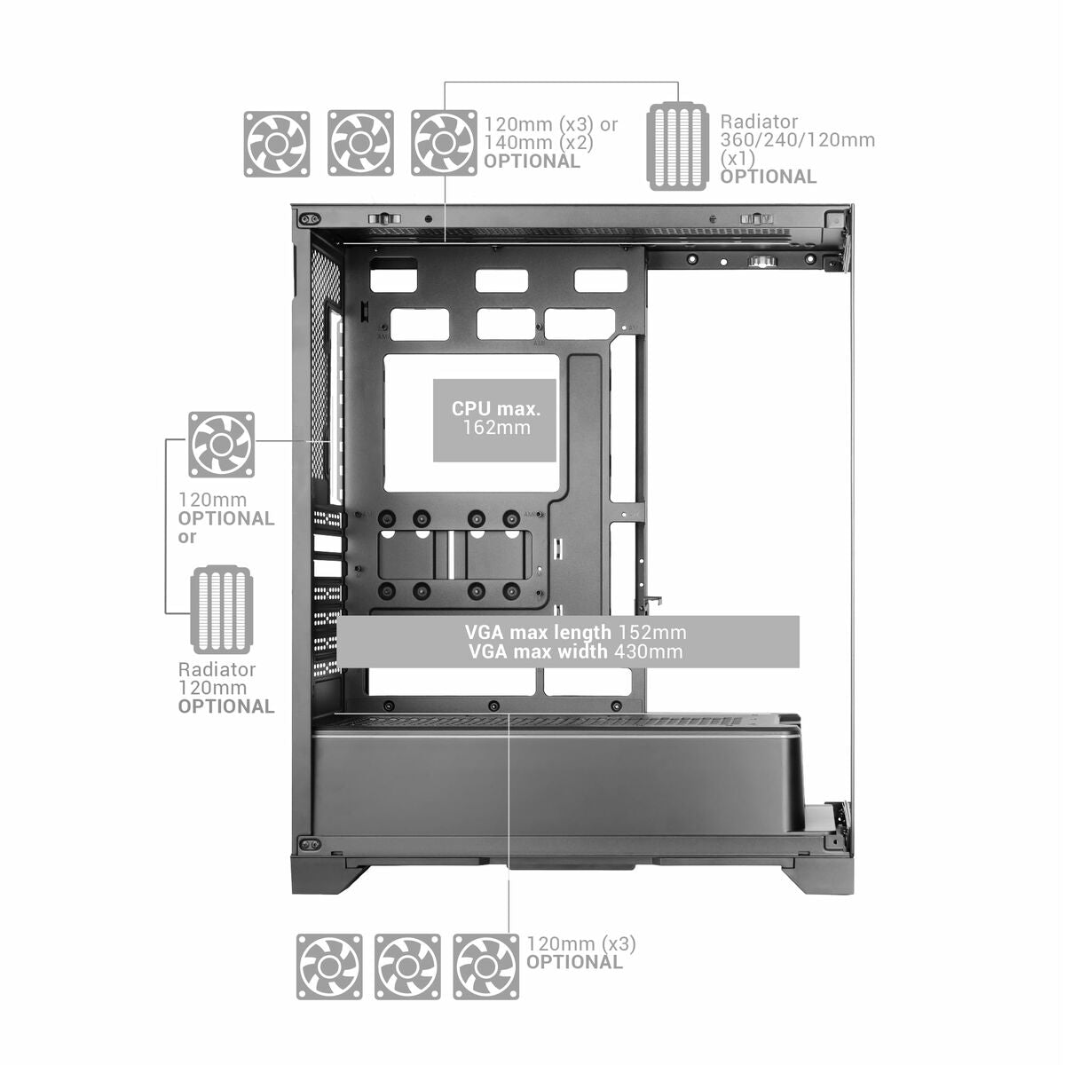 Boîtier ATX semi-tour Mars Gaming MCPRISMAW Blanc