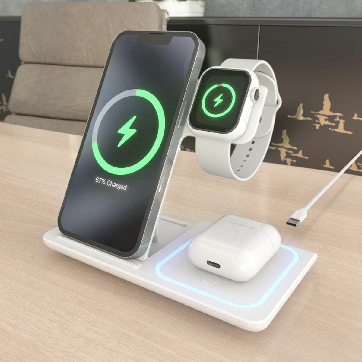 Chargeur sans fil Aisens ASCH-15W3WC044-W Blanc 15 W 3-en-1