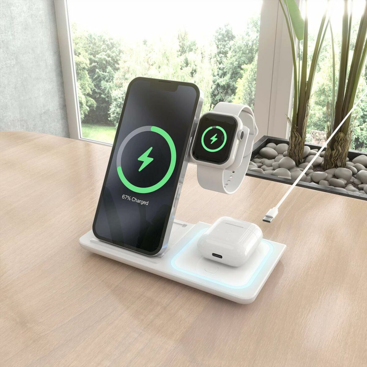 Chargeur sans fil Aisens ASCH-15W3WC044-W Blanc 15 W 3-en-1