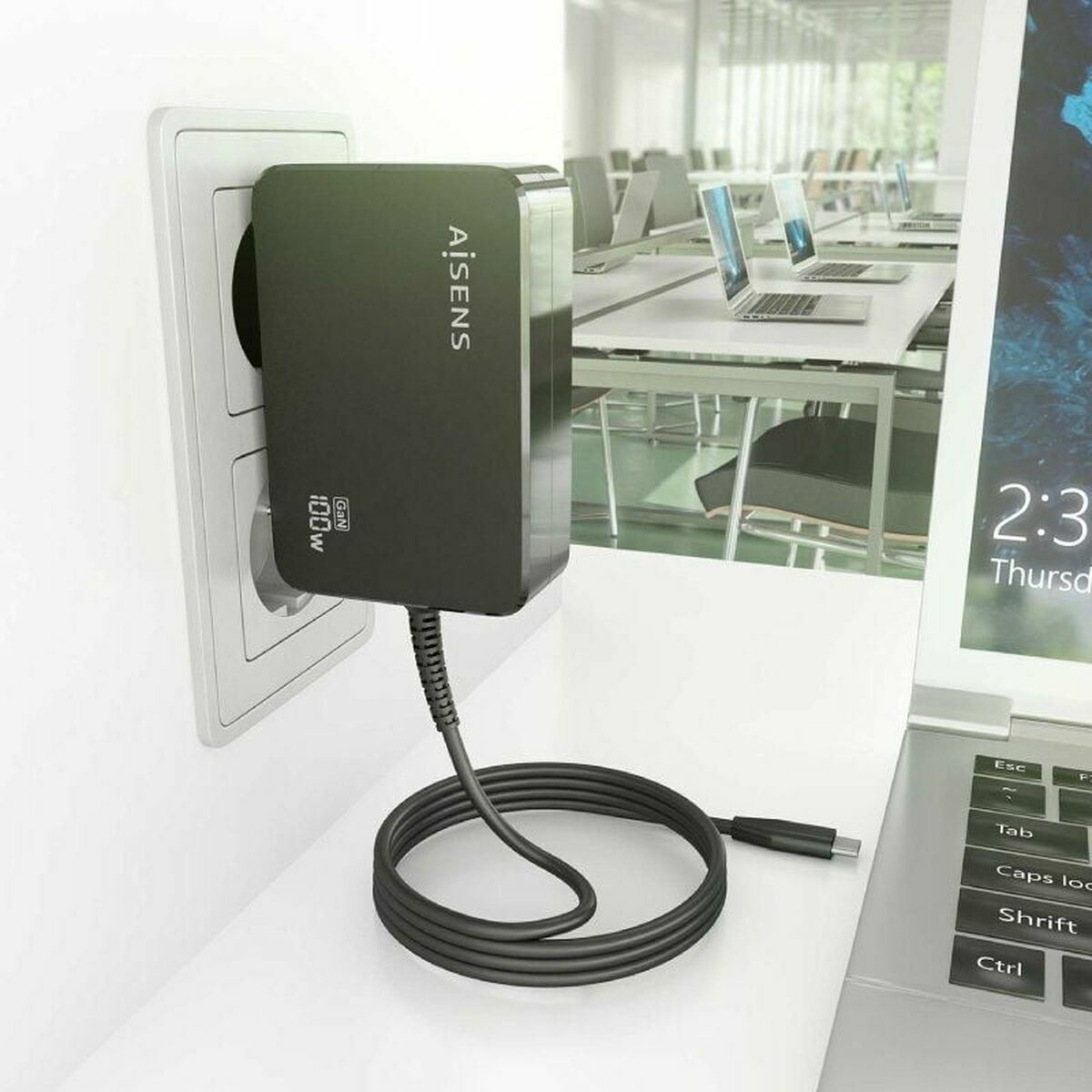 Chargeur d'ordinateur portable Aisens ASCH-1PD100WL50-BK Noir 100 W