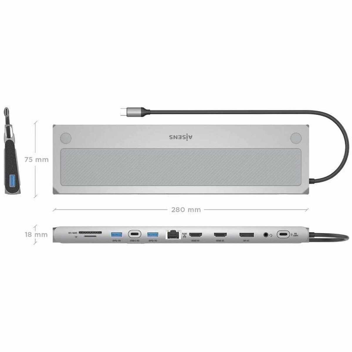 Hub USB Aisens Noir 100 W 50 W