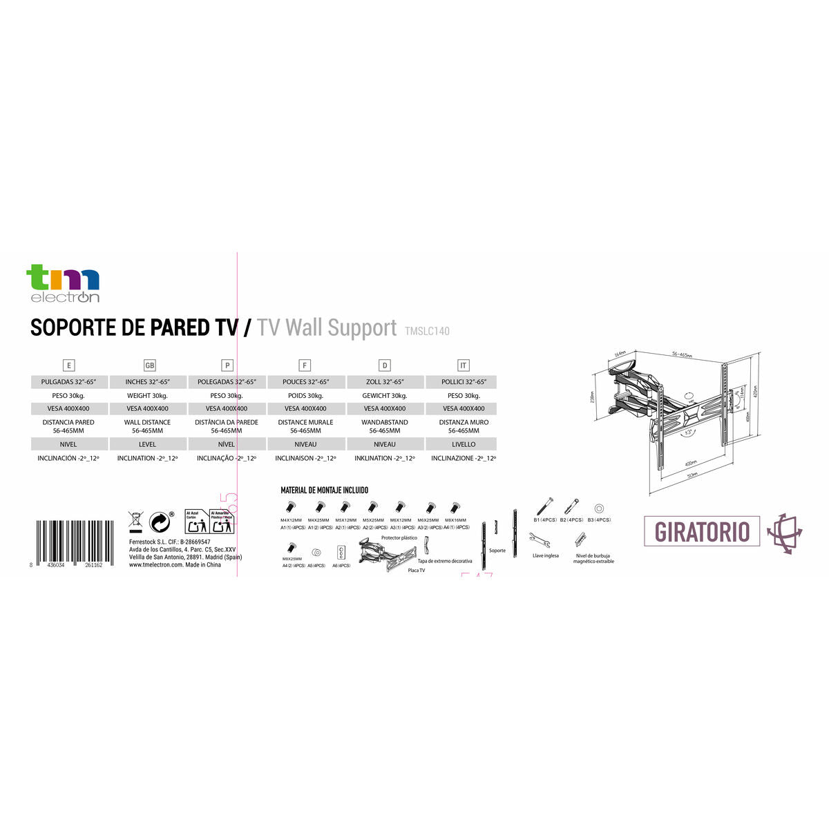 Support de TV TM Electron 30 Kg 32"-60"