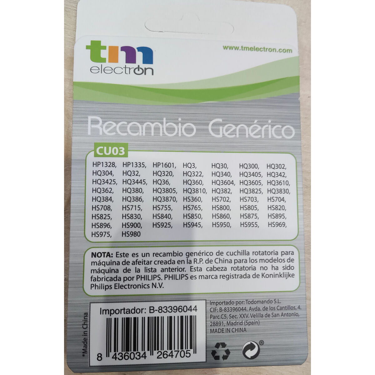 Tête de rasage TM Electron