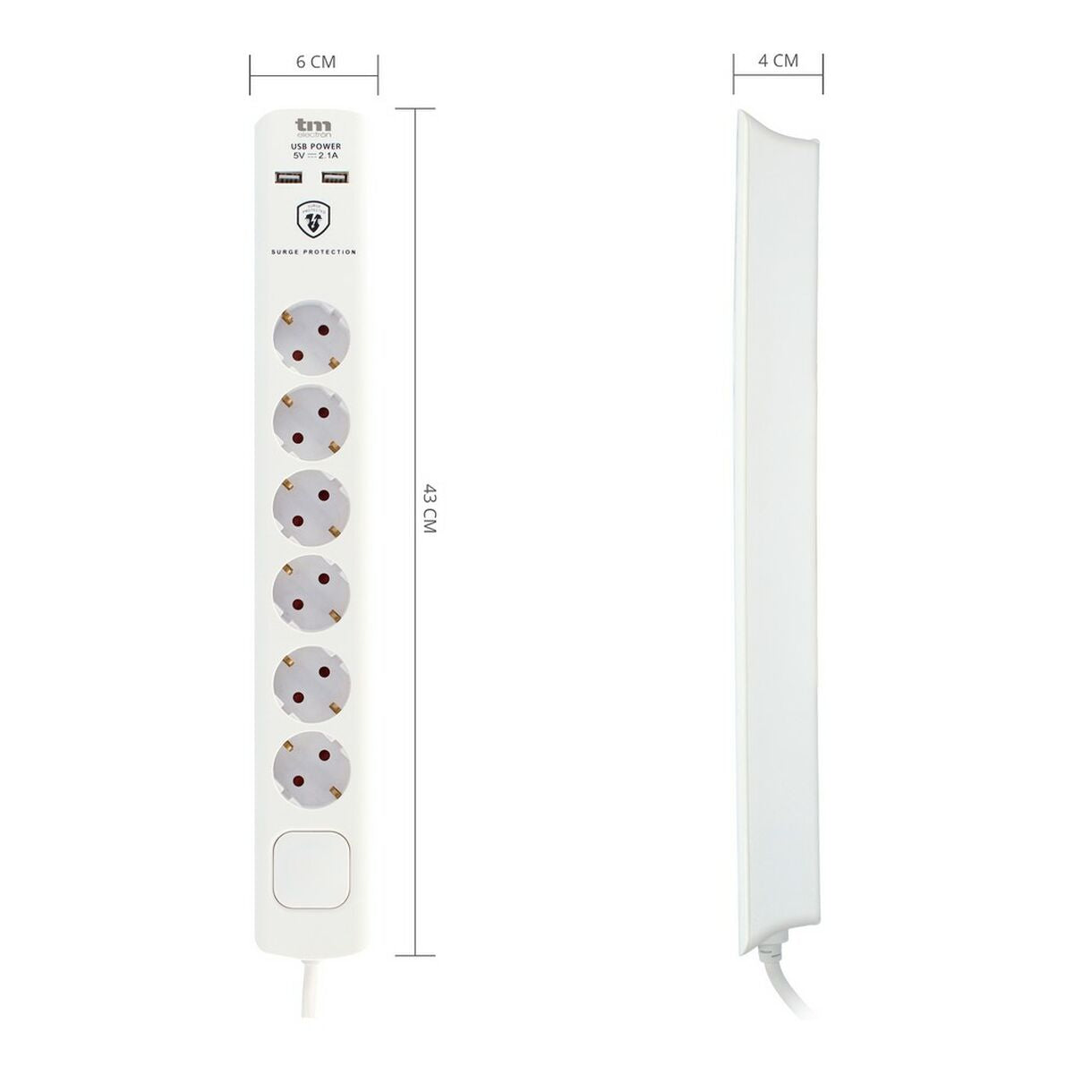 Multiprise 6 Prises avec Interrupteur TM Electron Blanc (1,5 m)