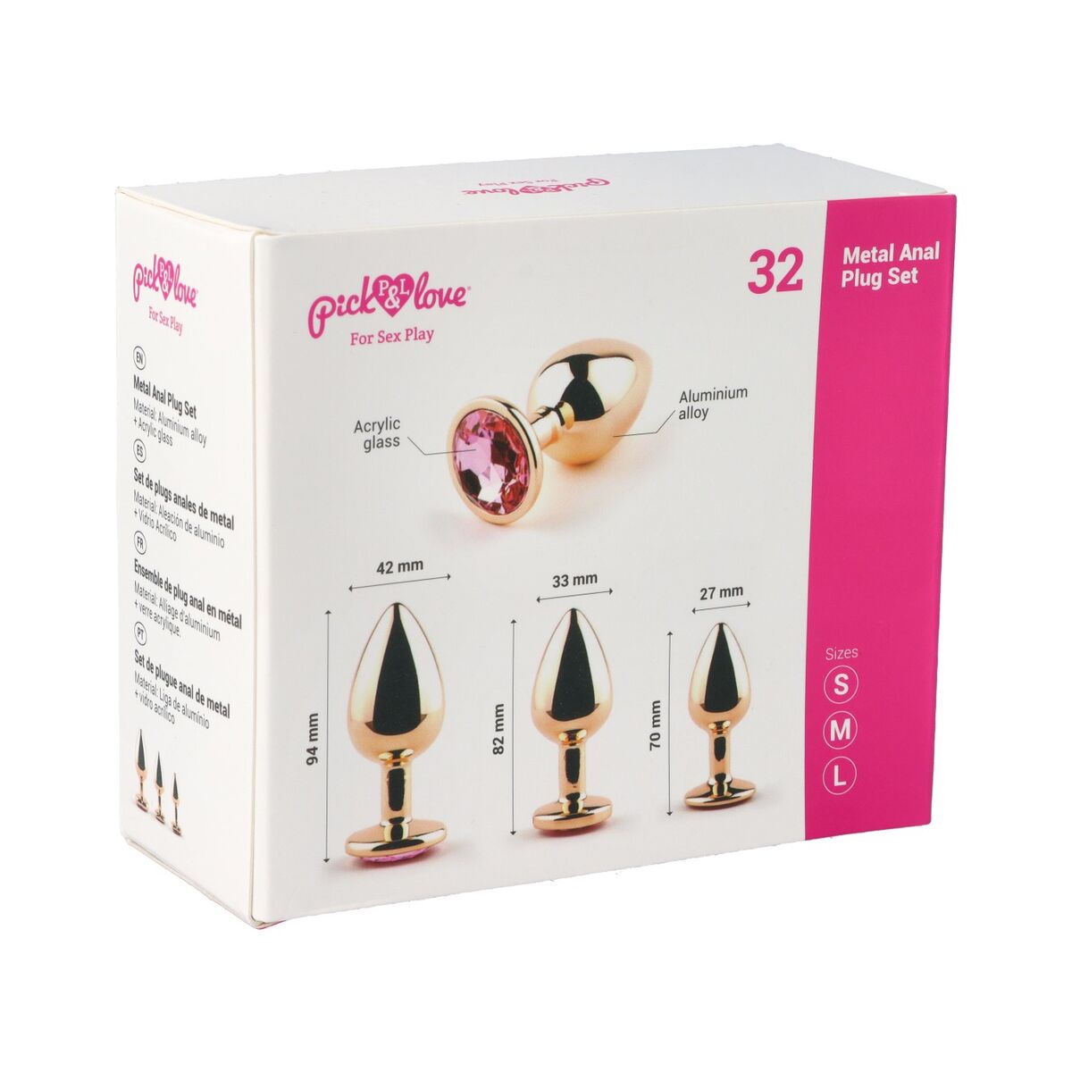 Plug Anal Pick&Love Nº 32 Doré 3 Pièces (8,3 cm) (9,5 cm) (7,6 cm)