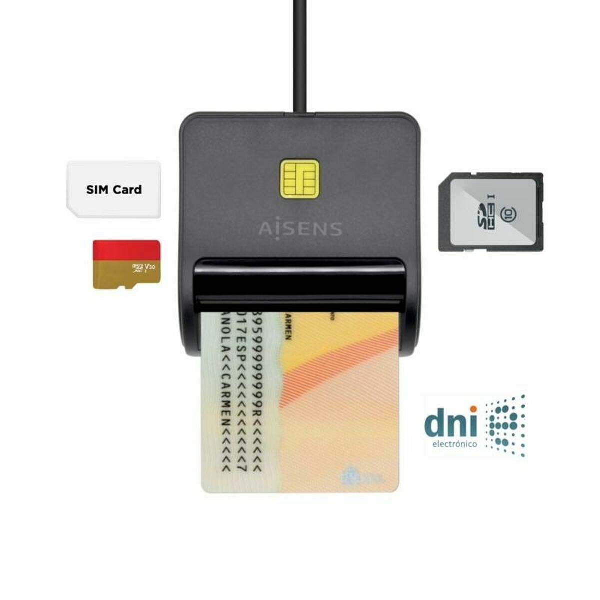 Lecteur de cartes DNI/SIP Aisens ASCR-SN02SD-BK Noir