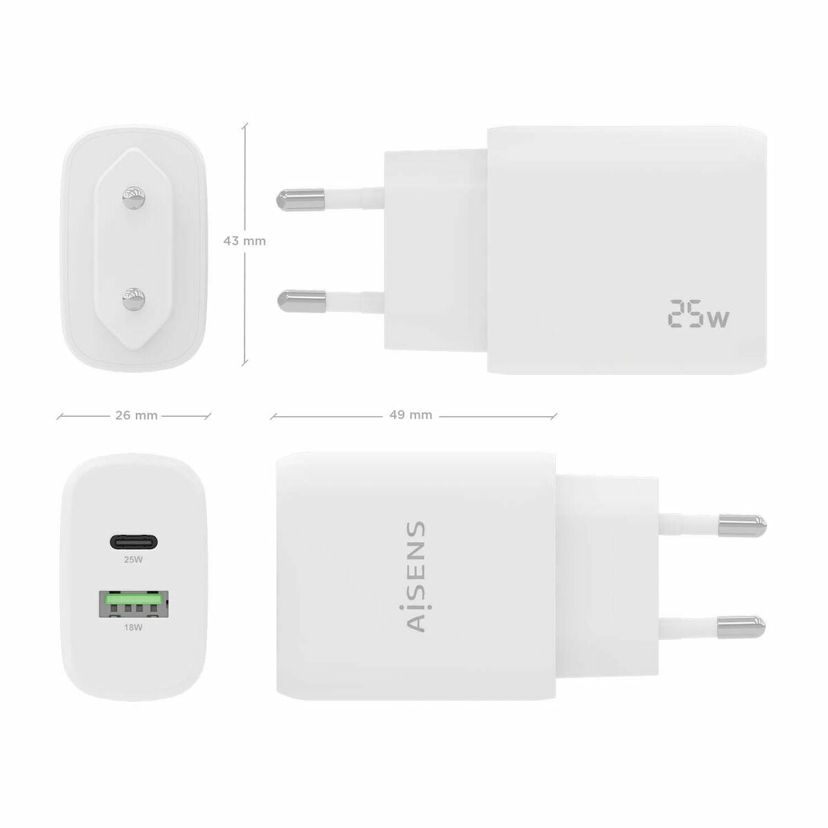 Chargeur mural Aisens A110-0758 Blanc 25 W 50 W