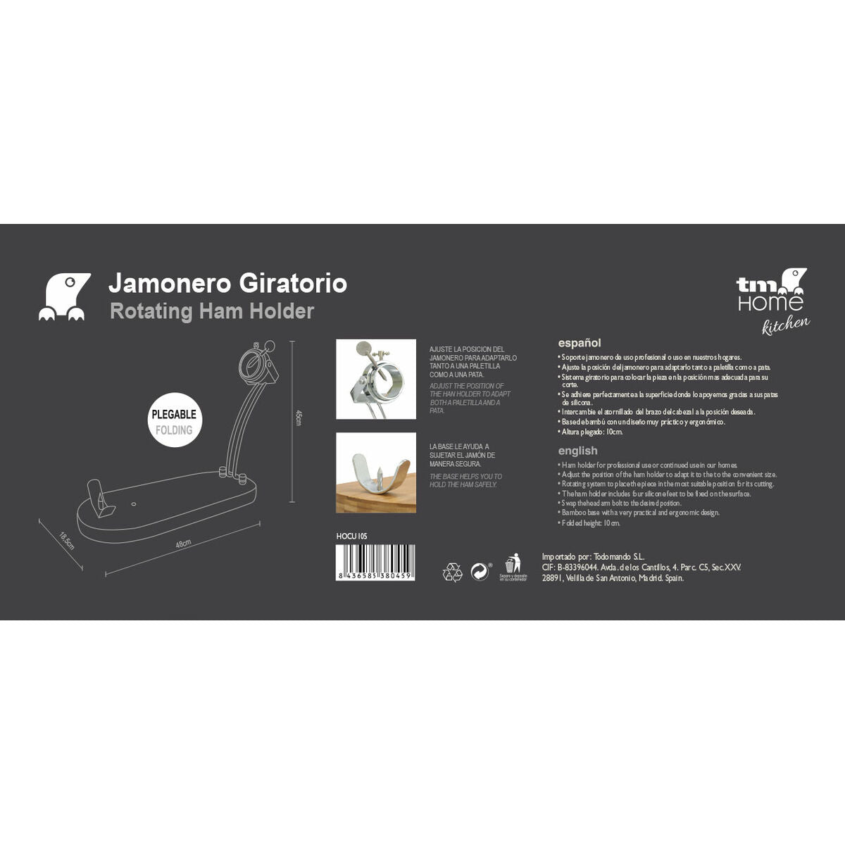 Support à jambon pliable Bambou (37,5 x 16,5 cm)