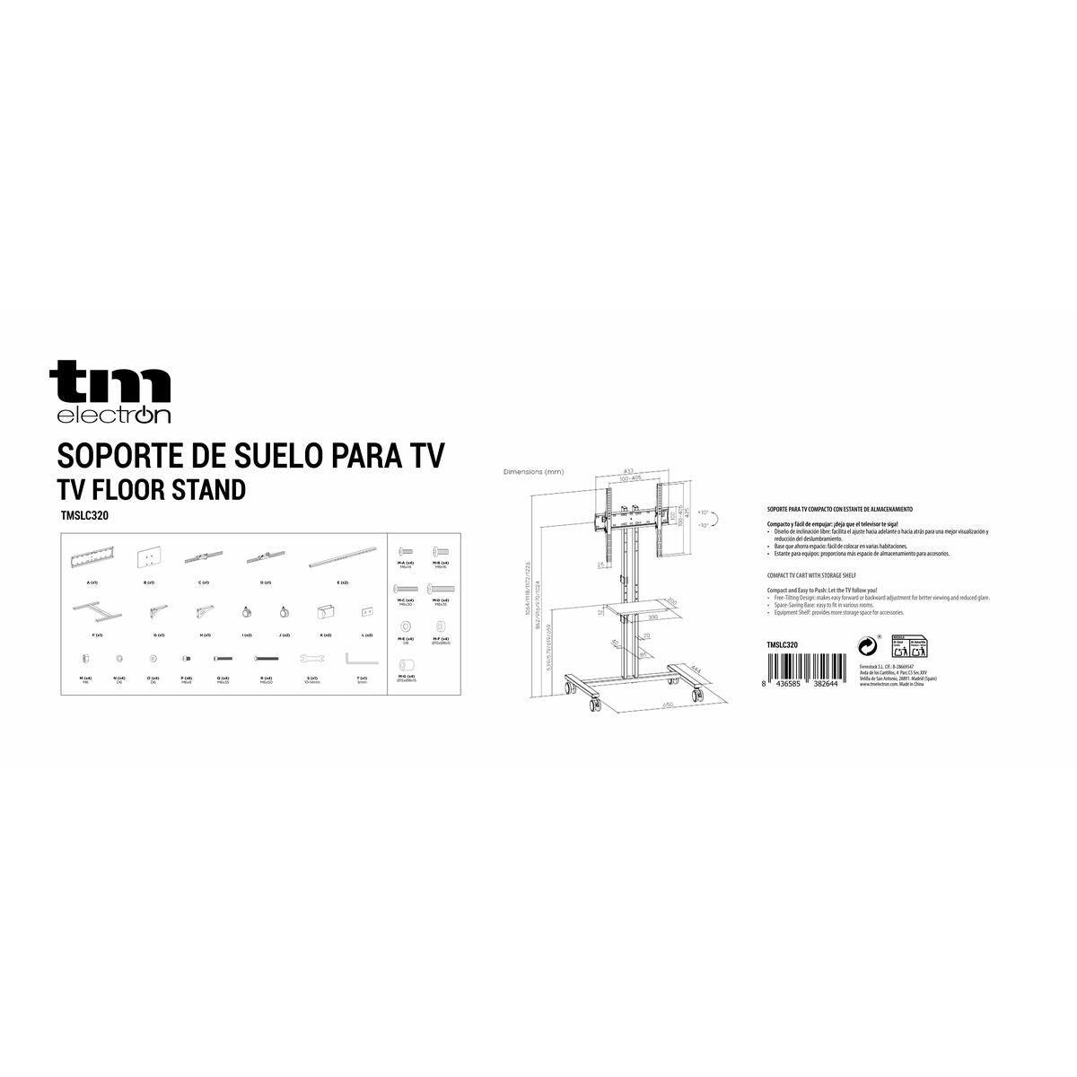 Support TV sur sol avec roues TM Electron 34"-55" 35 kg