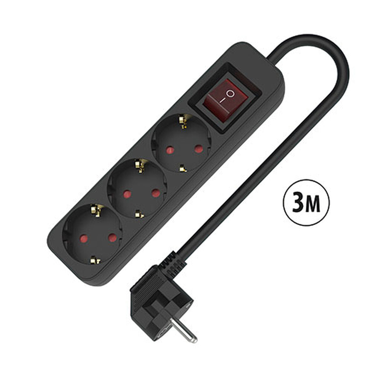Rallonge 3 prises Schuko avec interrupteur TM Electron TMUAD533SBK Noir 3680 W 250 V (3 m)