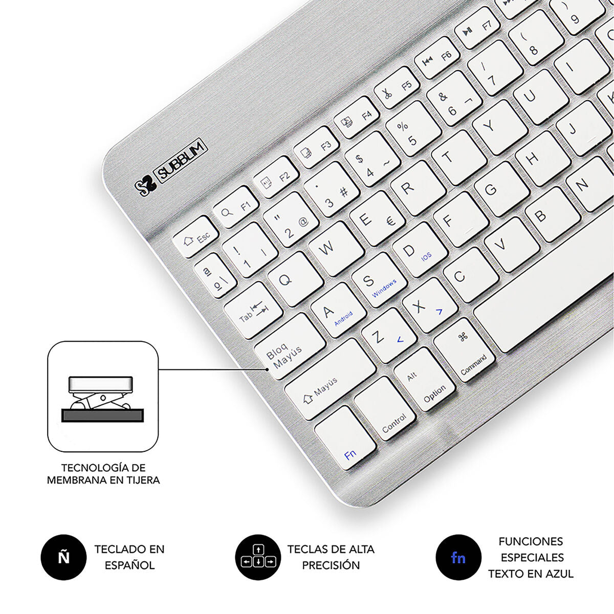 Clavier Bluetooth Subblim SUB-KBT-SM0001 Argenté Espagnol Qwerty